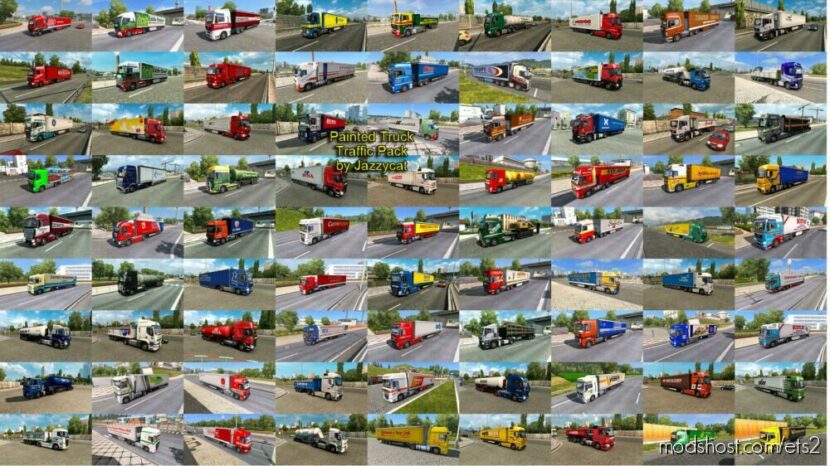 ETS2 Jazzycat Mod: Painted Truck Traffic Pack by Jazzycat V18.7.5 (Featured)