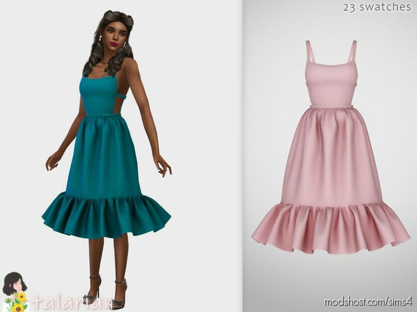 Sims 4 Adult Clothes Mod: Amy Strappy Dress With A Voluminous Skirt (Featured)