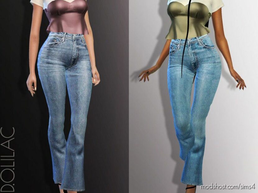 Sims 4 Teen Clothes Mod: High Waist Flared Denim Jeans DO785 (Featured)