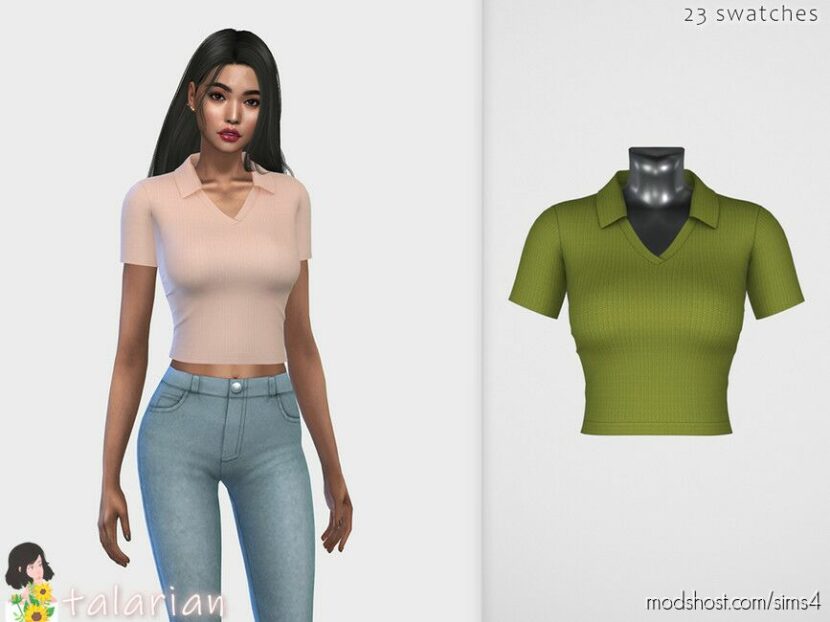 Sims 4 Teen Clothes Mod: Margot T-Shirt With Collar (Featured)