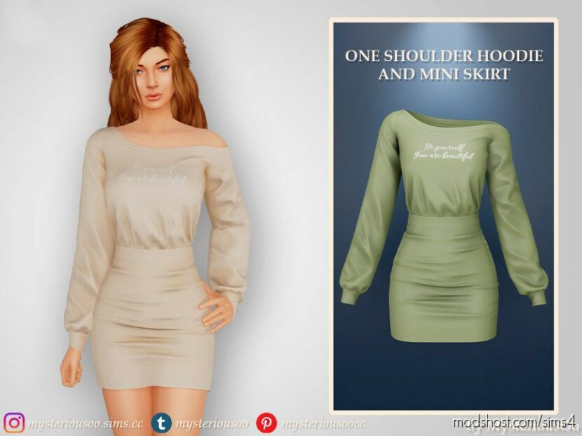 Sims 4 Female Clothes Mod: One Shoulder Hoodie And Mini Skirt (Featured)