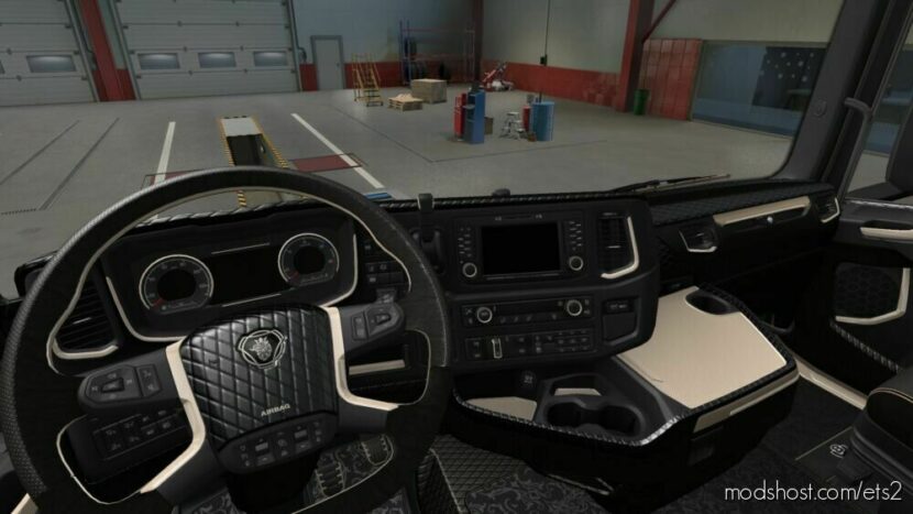 ETS2 Scania Mod: Black & Light Brown Interior For Scania (Featured)