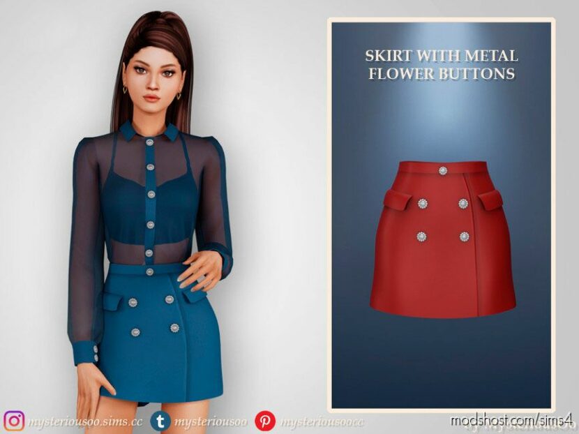 Sims 4 Everyday Clothes Mod: Skirt With Metal Flower Buttons (Featured)