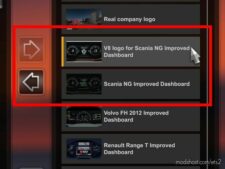 ETS2 Interior Mod: V8 logo for Scania NG Improved Dashboard v2.1 (Image #2)