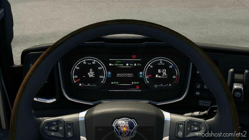 ETS2 Interior Mod: SCANIA logo for Scania NG Improved Dashboard v1.1 (Featured)