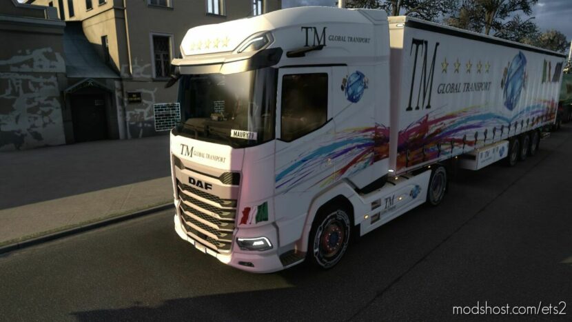 ETS2 Mod: skin for cabin DAF XG+ and trailer company TM global transport (Featured)