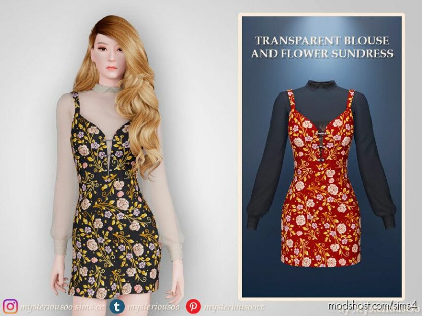 Sims 4 Formal Clothes Mod: Transparent Blouse And Flower Sundress (Featured)