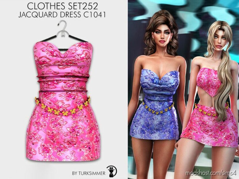 Sims 4 Elder Clothes Mod: Jacquard Dress C1041 (Featured)