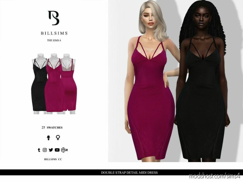 Sims 4 Elder Clothes Mod: Double Strap Detail Midi Dress (Featured)