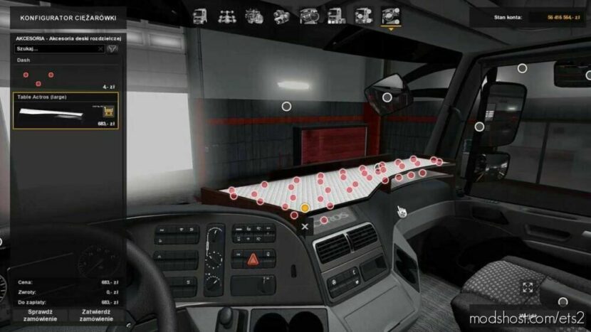 ETS2 Part Mod: Table & Windshield SET For Actros MP3 V1.21 1.47 (Featured)