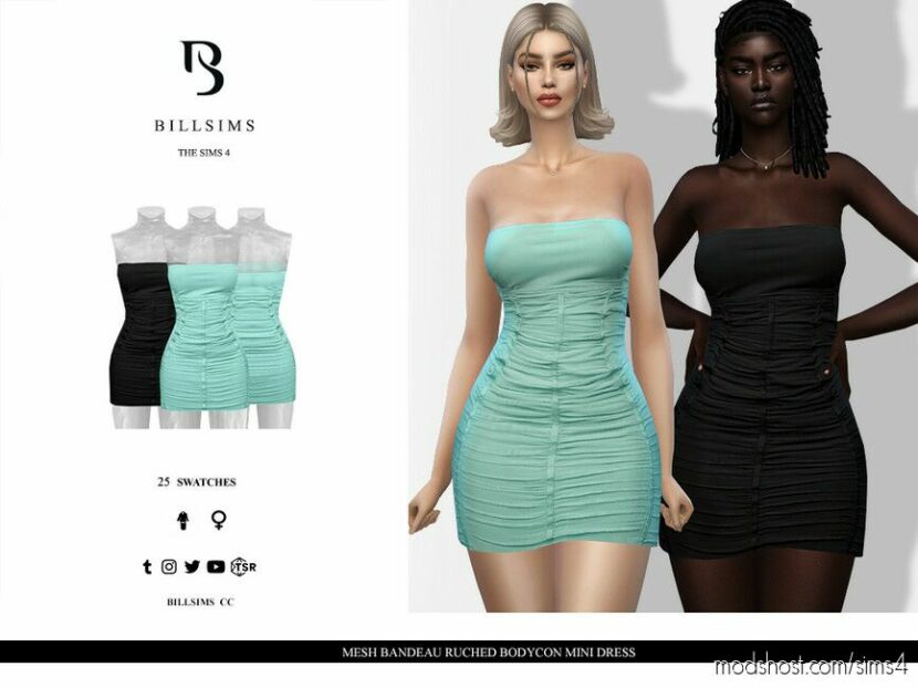 Sims 4 Elder Clothes Mod: Mesh Bandeau Ruched Bodycon Mini Dress (Featured)