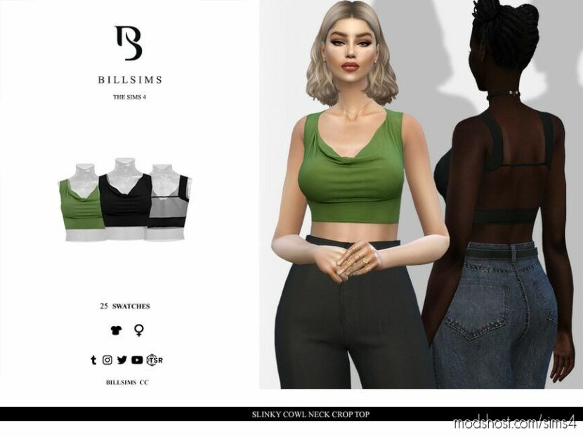 Sims 4 Adult Clothes Mod: Slinky Cowl Neck Crop Top (Featured)