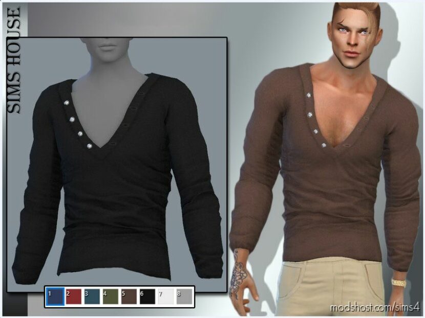 Sims 4 Everyday Clothes Mod: Men's V-neck T-shirt (Featured)