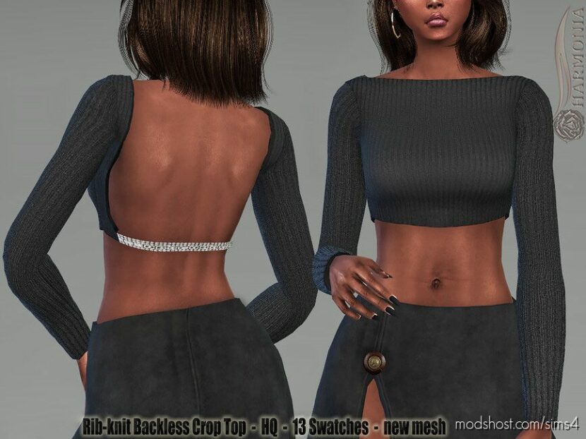 Sims 4 Teen Clothes Mod: Rib-knit Backless Crop Top + Skirt (Featured)