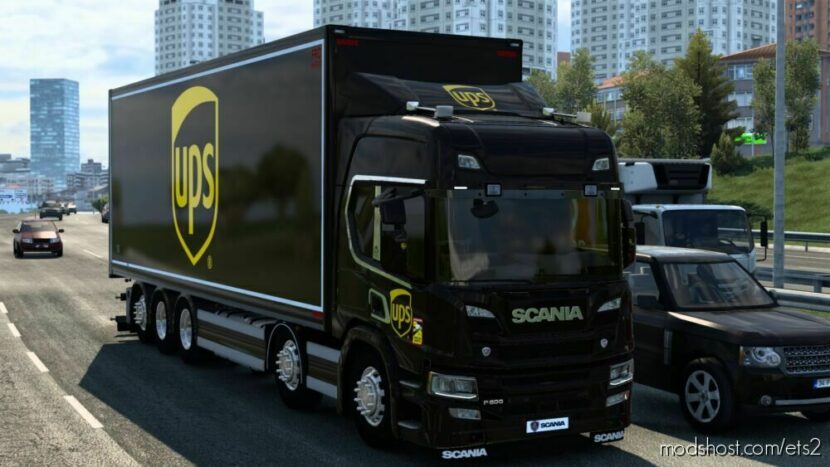 ETS2 Scania Mod: Skin Scania P 2016 Eugene Tandem UPS By Rodonitcho Mods 1.40-1.47 (Featured)