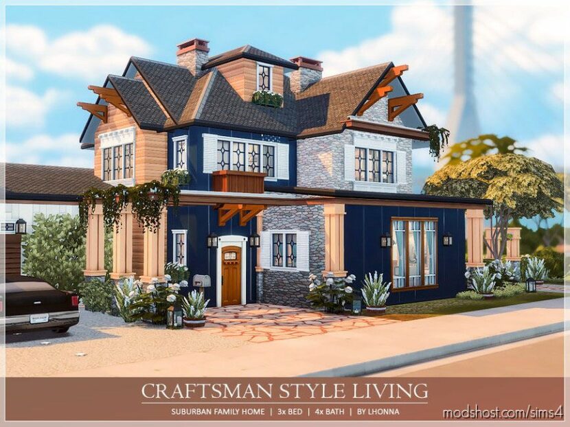 Sims 4 House Mod: Craftsman Style Living No CC (Featured)