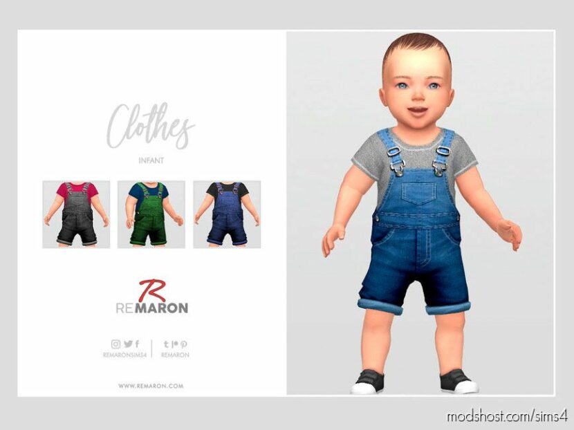 Sims 4 Male Clothes Mod: Denim Jumpsuit for Infant (Featured)