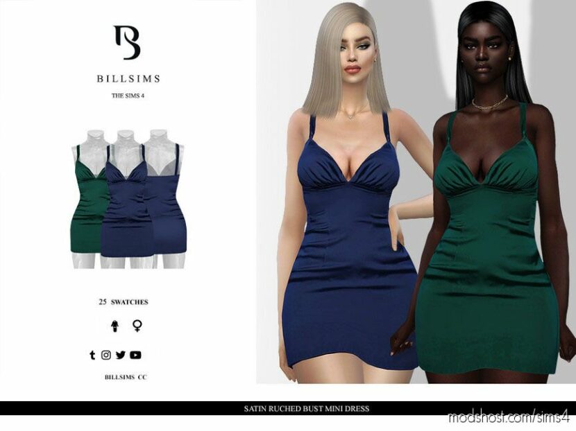 Sims 4 Everyday Clothes Mod: Satin Ruched Bust Mini Dress (Featured)