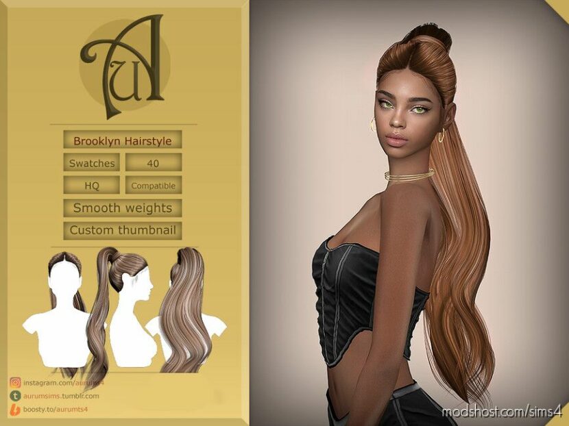 Sims 4 Female Mod: Brooklyn Long Ponytail Hairstyle (Featured)