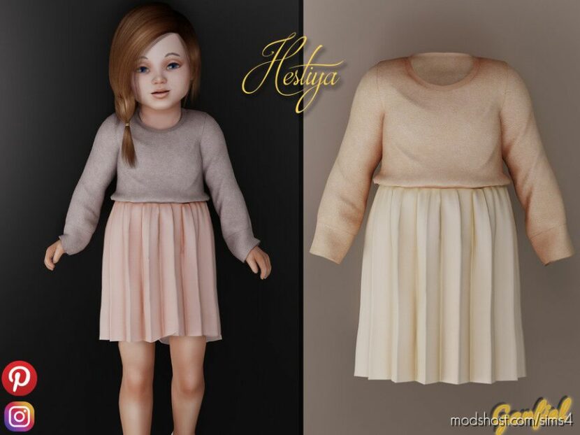 Sims 4 Female Clothes Mod: Hestiya - Fluffy sweater and accordion skirt (Featured)