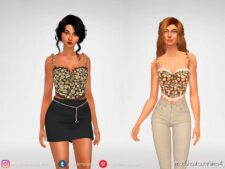 Sims 4 Teen Clothes Mod: Bustier with flower pattern and lace (Image #2)