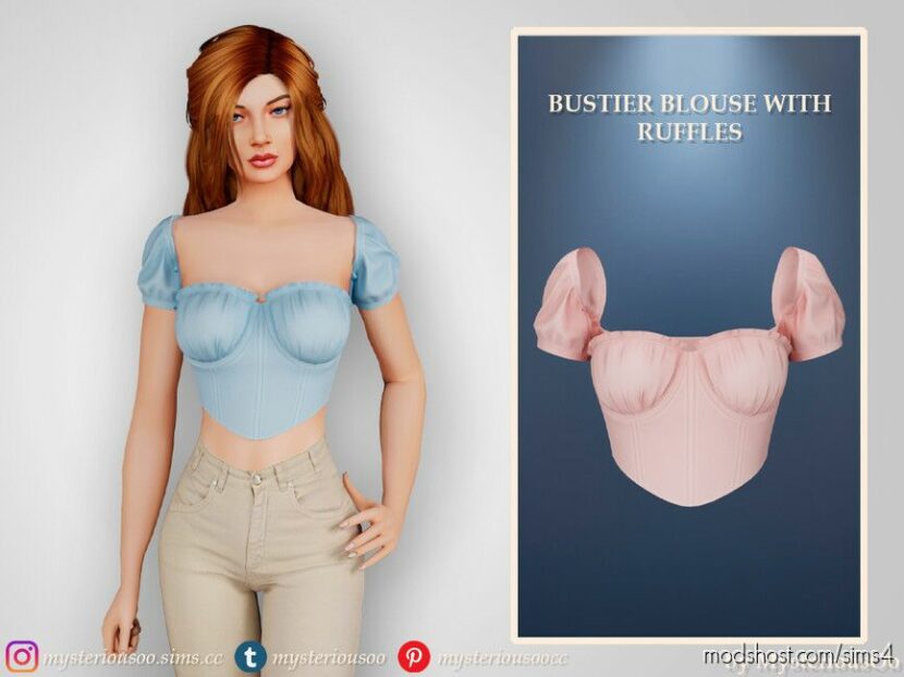 Sims 4 Party Clothes Mod: Bustier blouse with ruffles (Featured)