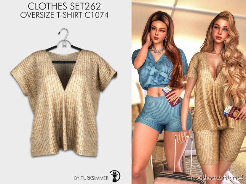 Sims 4 Female Mod: Clothes SET262 - Oversize T-shirt + Leggings (Featured)