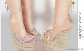 Sims 4 Female Shoes Mod: Espadrille Multi Lace Up Platform Wedges S159 (Featured)