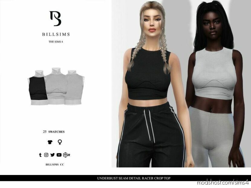 Sims 4 Everyday Clothes Mod: Underbust Seam Detail Racer Crop TOP (Featured)