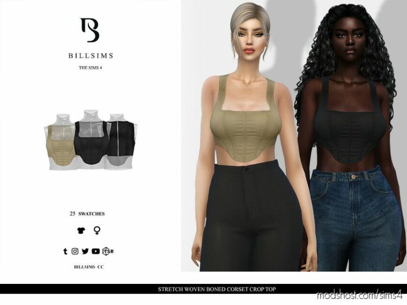 Sims 4 Everyday Clothes Mod: Stretch Woven Boned Corset Crop TOP (Featured)