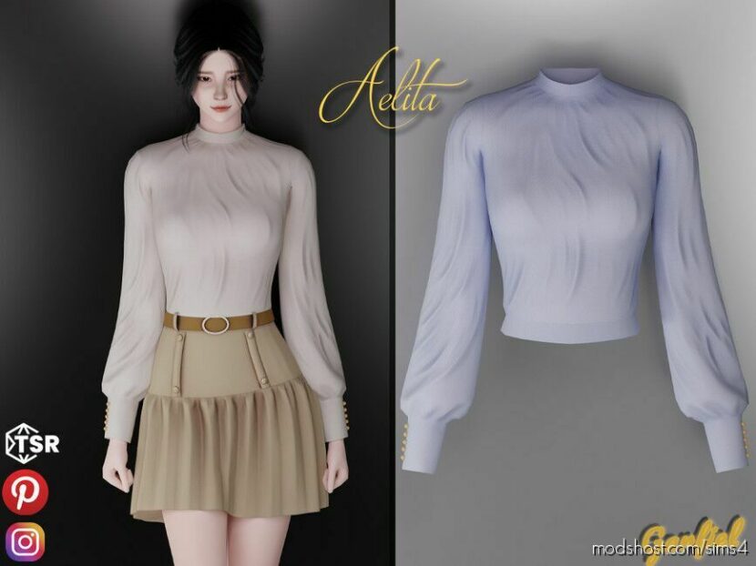 Sims 4 Formal Clothes Mod: Aelita – Blouse With Folds (Featured)