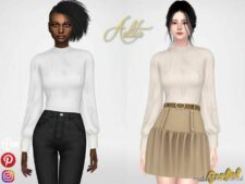 Sims 4 Formal Clothes Mod: Aelita – Blouse With Folds (Image #2)