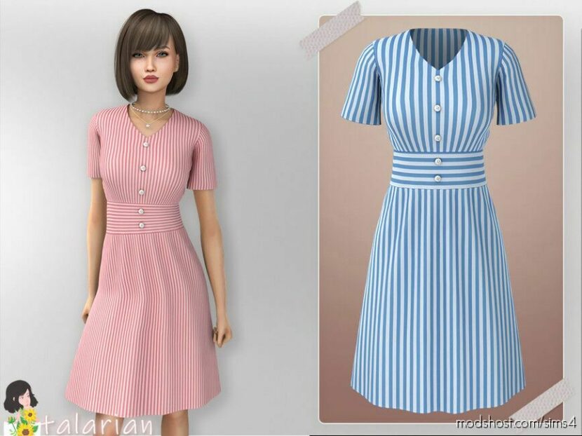 Sims 4 Elder Clothes Mod: Elliana Striped Dress (Featured)