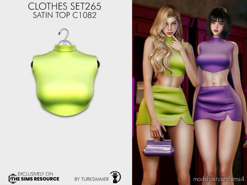 Sims 4 Teen Mod: Clothes SET265 – Satin TOP C1082 (Featured)