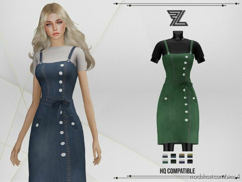 Sims 4 Elder Clothes Mod: Lyanna Strappy Denim Dress (Featured)