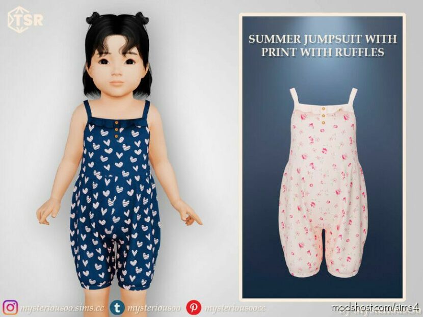 Sims 4 Kid Clothes Mod: Summer Jumpsuit With Print With Ruffles (Featured)