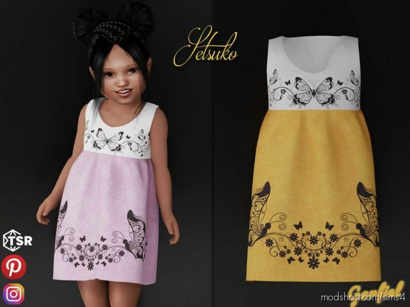 Sims 4 Kid Clothes Mod: Setsuko – Simple Dress With Butterflies (Featured)