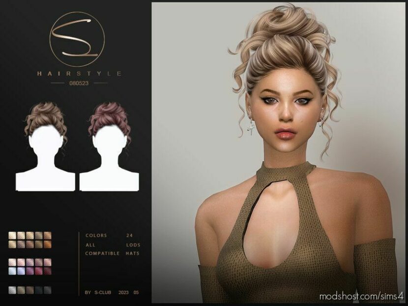 Sims 4 Female Mod: Elegante Updo Hairstyle Casia 080523 By S-Club (Featured)