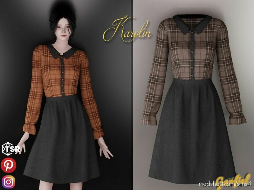 Sims 4 Female Clothes Mod: Izidora – Dress With Plaid TOP And Black Skirt (Featured)