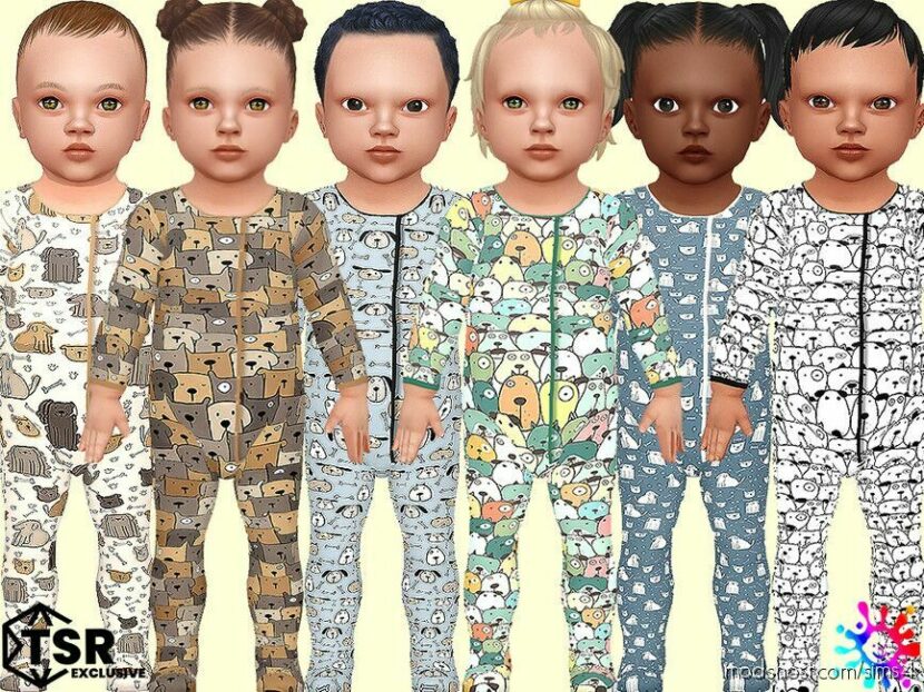 Sims 4 Female Clothes Mod: Infant Cute Dogs Pajamas (Featured)