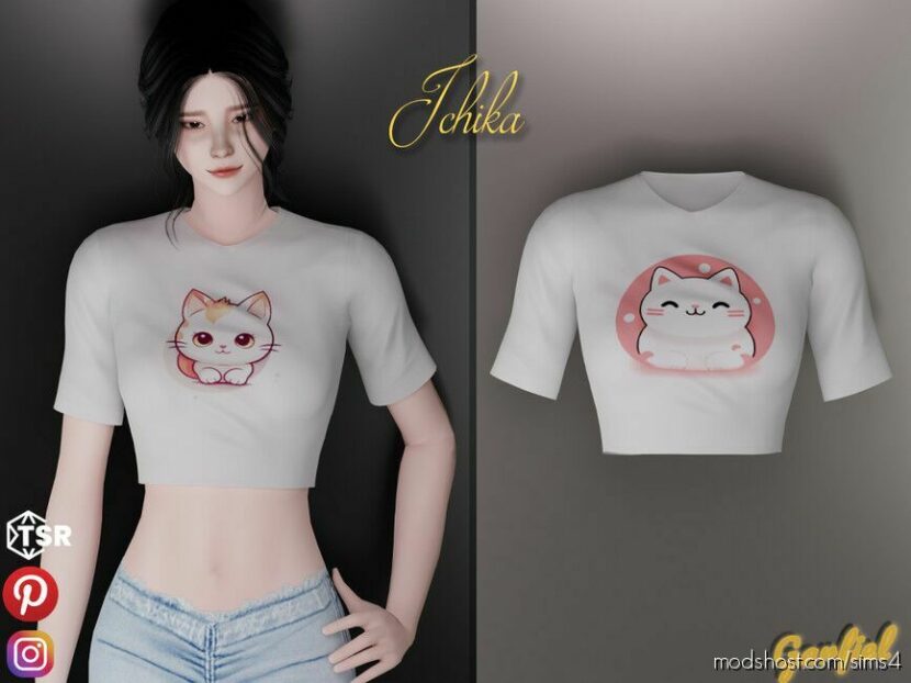 Sims 4 Adult Clothes Mod: Ichika – Short T-Shirt With Cats (Featured)