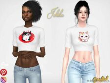 Sims 4 Adult Clothes Mod: Ichika – Short T-Shirt With Cats (Image #2)