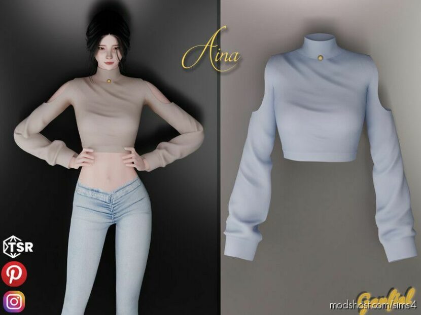 Sims 4 Adult Clothes Mod: Aina – TOP With Cutouts ON The Shoulders (Featured)