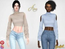 Sims 4 Adult Clothes Mod: Aina – TOP With Cutouts ON The Shoulders (Image #2)