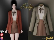 Sims 4 Everyday Clothes Mod: Korentayn – Coat, Shirt With BOW And Accordion Skirt (Featured)