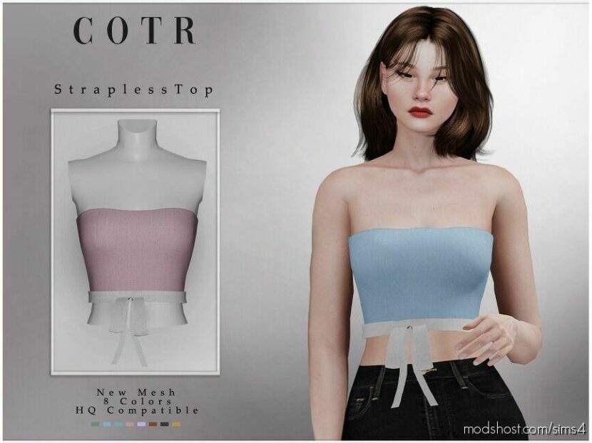 Sims 4 Teen Clothes Mod: Chordoftherings Strapless TOP T-429 (Featured)