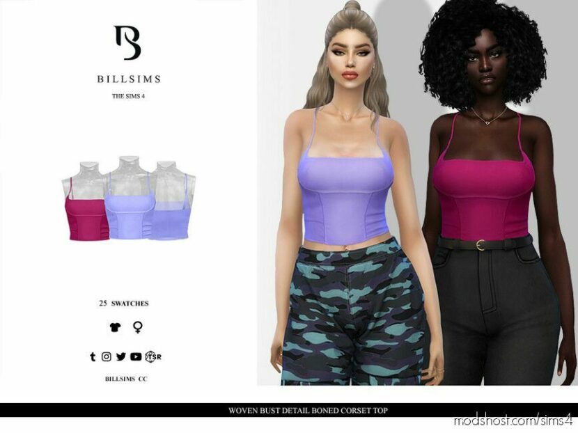 Sims 4 Female Clothes Mod: Woven Bust Detail Boned Corset TOP (Featured)