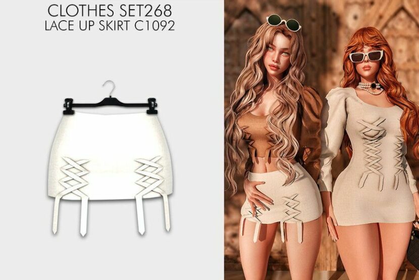 Sims 4 Adult Mod: Clothes SET268 – Lace UP Skirt C1092 (Featured)