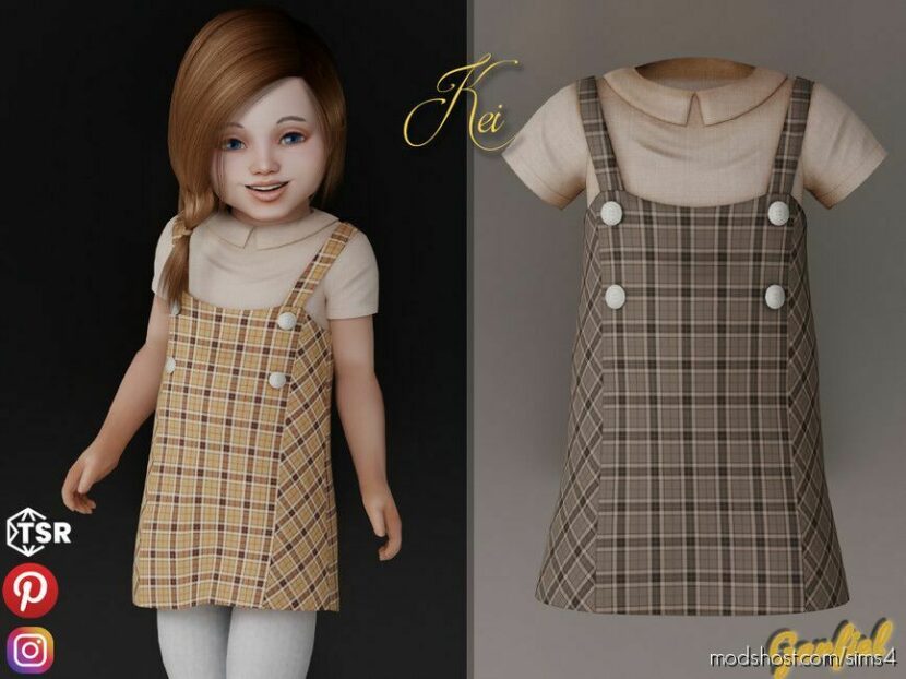 Sims 4 Kid Clothes Mod: KEI – Checkered Dress With Straps (Featured)