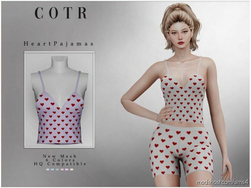 Sims 4 Sleepwear Clothes Mod: Chordoftherings Heart Pajamas T-419 (Featured)